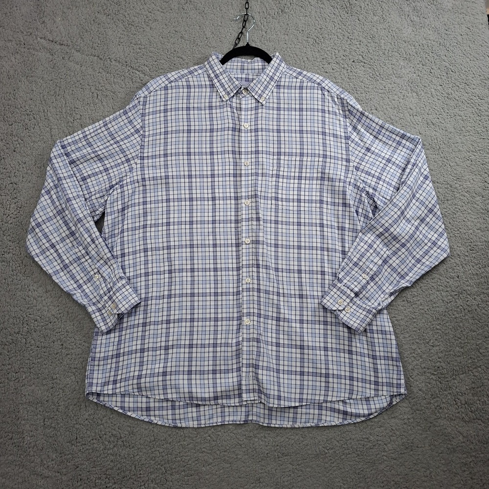 Johnston & Murphy Shirt Men's XXL Blue Button Down Plaid Dress Spring Classic